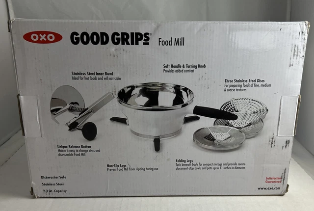 OXO Buenas Empuñaduras Acero Inoxidable Manual Molino de Alimentos para Purés y Salsas Nuevo Caja Abierta