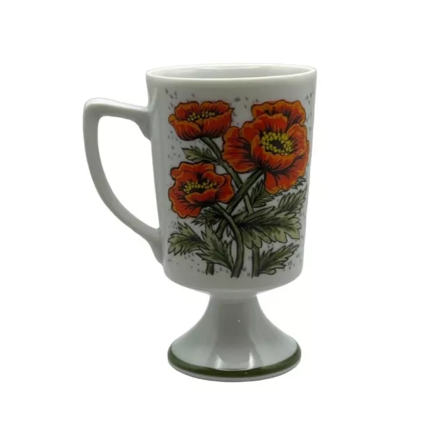 Vintage Pedestal Porcelain 60's Coffee Cup Mug Orange Floral