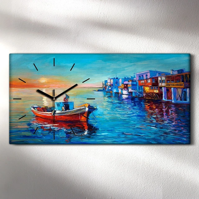 Horloge Murale Silencieuse Coloray Sur Toile 60x30 Cm – Motif Abstrait Vagues Marron