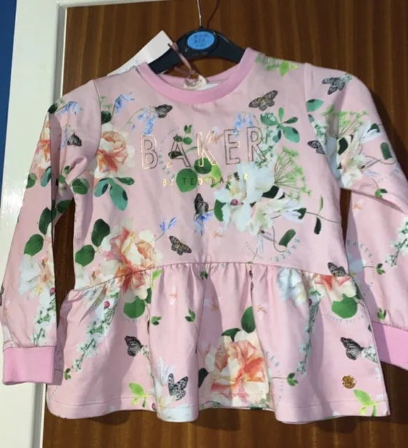 Ted baker girls pink floral jumper age 4-5 years BNWT rrp £35!!