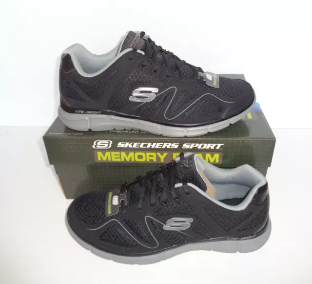 Skechers Mens Memory Foam Black Lace Up Trainers Casual Shoes New UK Size 7-12