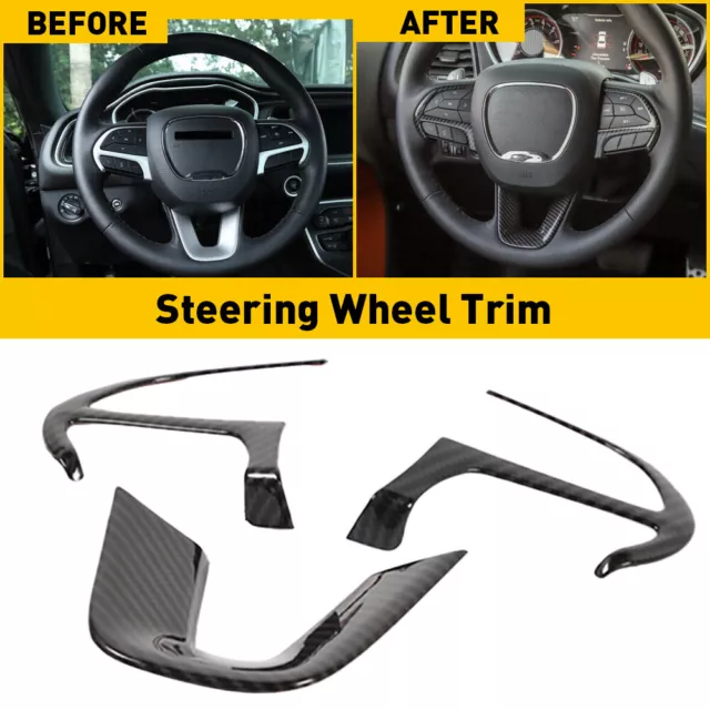 3PCS Steering Carbon Fiber Wheel Cover Trim for Dodge Challenger/Charger 2015-22