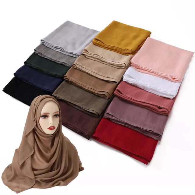 Womens Cotton Rayon Scarf Muffler Solid Color Muslim Hijab Head Scarves Headwrap