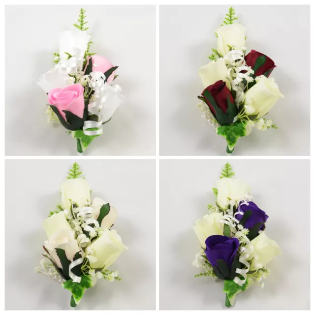 Artificial Wedding Flowers Wrist Corsage in 22 Colours, Ladies Bridesmaids Prom