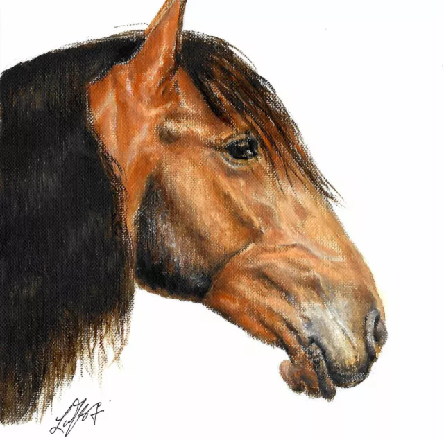 ❈ ORIGINAL Oil Portrait Painting HORSE Artist Signed Pony Mare Mustang Art Brown