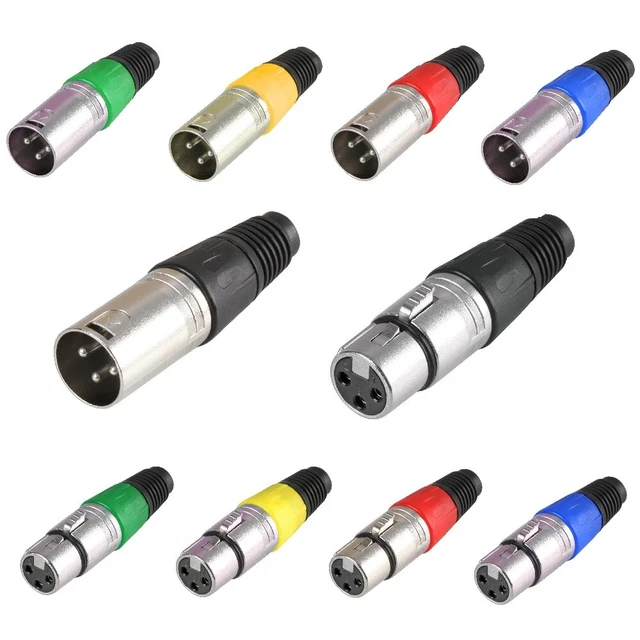 3 Pin Pole XLR Plug Socket Connector Coloured Male Female Solder Type