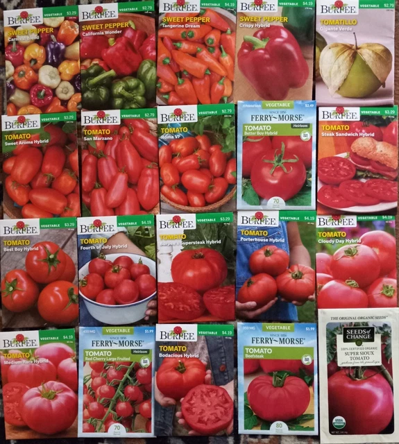 21 PACKS ASSORTED Tomato & Pepper Garden Seeds, all different varieties