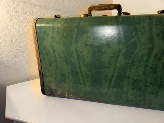 Vintage Samsonite Schwayder Green Marble Suitcase Hard Luggage 21x13x7 Style5121