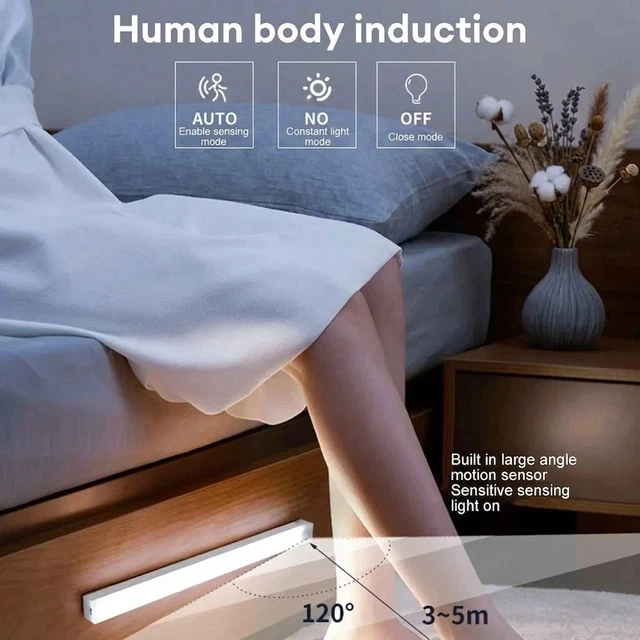 RECHARGEABLE USB LED Motion Sensor Light Under Cabinet Closet Magnetic ...