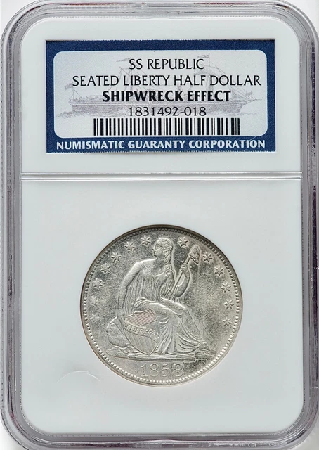 “SS Republic” 1858-O Seated Liberty Half Dollar 50C NGC Shipwreck Effect