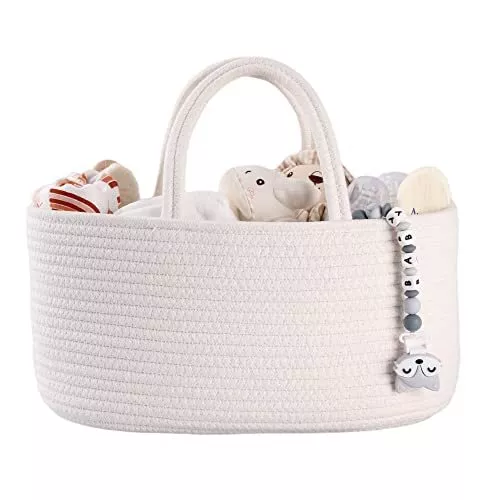 Baby Diaper Caddy Organizer, Cotton Rope Nursery Storage Bin Basket Tote Bag