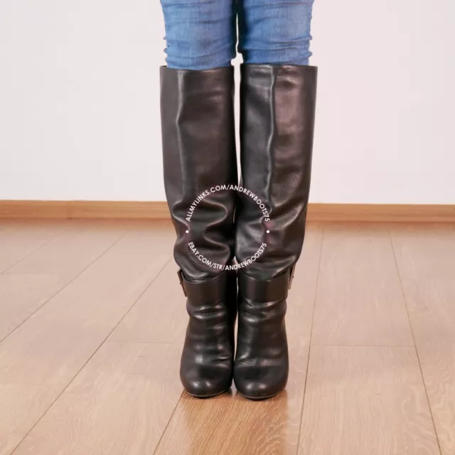 GIANMARCO LORENZI IT39 EU39,5 US9 high heels black leather knee boots ...