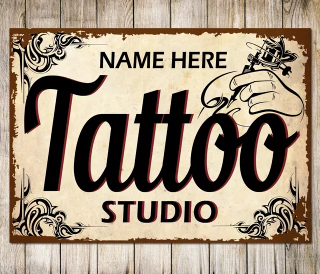 PERSONALISED Tattoo Studio Tattoo Shop Man Cave Sign Wall Decor Metal Plaque