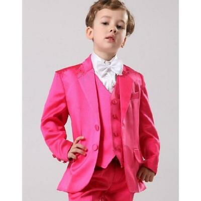 Hot Pink Boys Suits Page Boy Wedding Tuxedos Party Prom Formal Waistcoat Suit