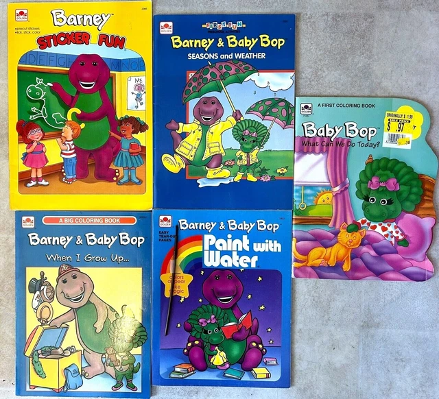 BARNEY & BABY BOP 5 Coloring, Activity Paint Books Vintage New/old Stock Unused