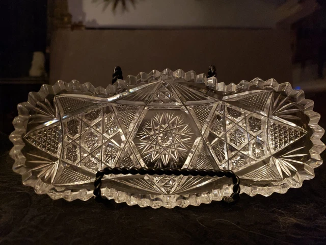 8" Relish Bowl Spooner tray American Brilliant Period Cut glass Ideal co Concord
