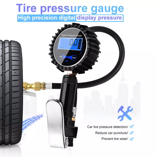 LED Digital Tyre Inflator Car Air Pressure Tire Gauge PSI Hose Car Motorcycle