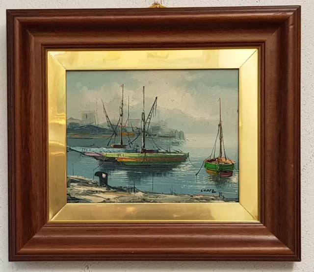 Ölgemälde mit Rahmen Bild Malerei Oil Painting Schiffe Seefahrt Meer Stadt