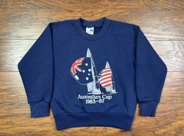 vintage australia americas cup sailing sweatshirt 1983-87 boys 6 blue A5