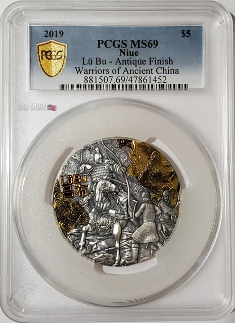 2019 3 Oz Silver $5 Niue LU BU Warriors of Ancient China PCGS MS69 Coin.