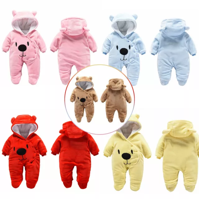 Newborn Baby Boy Girl Kids Bear Hooded Romper Jumpsuit Bodysuit Clothes Outfits