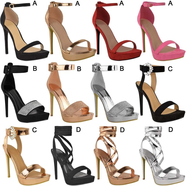 Womens Ladies Stilettos High Heels Strappy Platforms Sandals Diamante Shoes Size
