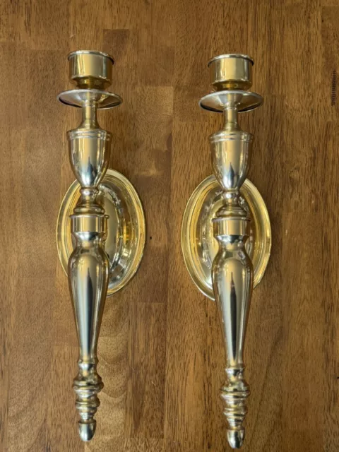 2 Vintage 15”Heavy Brass Wall Sconce Candle Holders Hollywood Regency