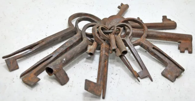 Bunch of 13 Vintage Antique Iron Keys Original Old Hand Crafted