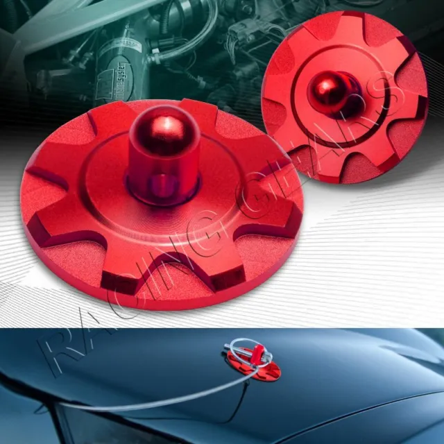 Red Aluminum Security Racing Sport Bonnet Appearance Kit Hood Pins Lock Latch