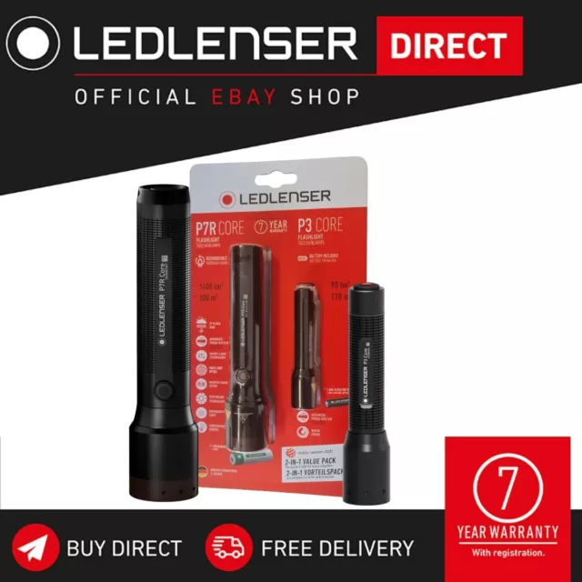 Ledlenser P7R CORE 1400lm Rechargeable + P3 Core 90lm LED Hand Torch Twin Pack