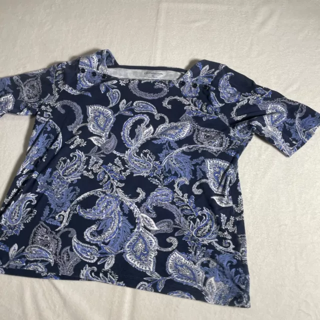 Croft And Barrow Shirt Extra Large Womens Top Blue Floral Print Button Neck 2