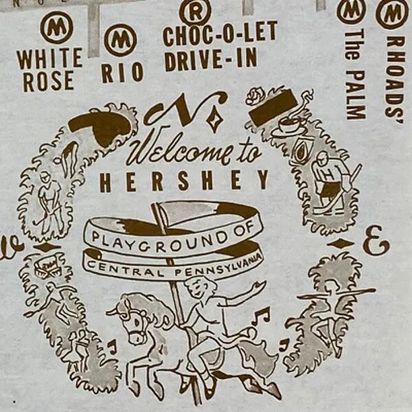 1950s Hershey Playground Map Shenk's De Angelis Achenbach's Forry's Placemat