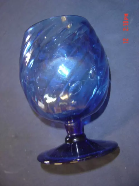 Hand Blown Cobalt Blue Swirl design  Glass Goblet Cup 6" tall