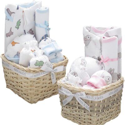 Newborn Baby Girl Boy Unisex 6 Piece Luxury Basket Gift Set (0-3 Mnths) New Baby