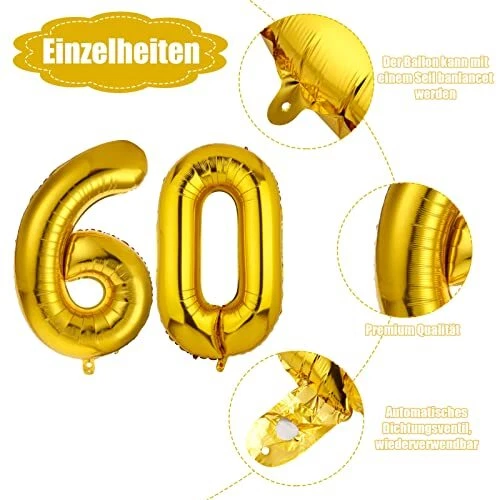 60. Geburtstag Luftballons - 46 Stück Schwarz-Gold Deko Set