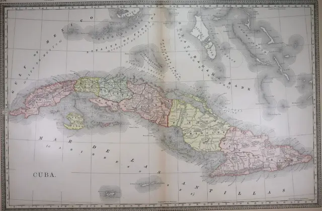Authentic 1882 R McNally Atlas Map CUBA - ANDROS ISLAND ~ FreeS&H   Inv#135