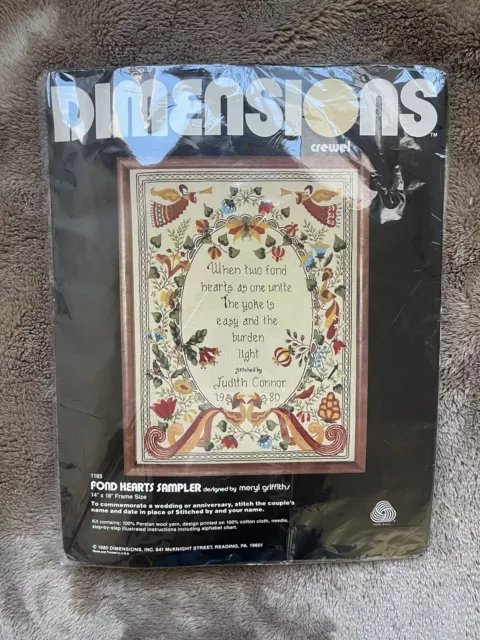 Dimensions Crewel Embroidery Kit Fond Hearts Sampler With Thread Wedding Romance