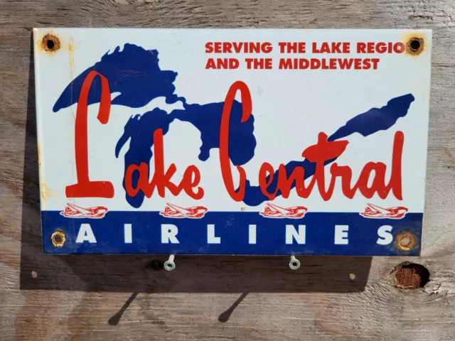 Vintage Lake Central Airlines Porcelain Sign Old Midwest Airport Aviation Sign