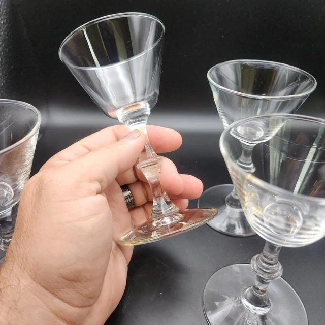 Libbey Georgian Liquor Cocktail Vintage Glasses Bamboo Knob Set of 4 Barware