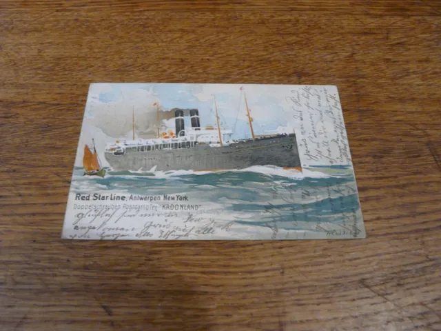 cpa bateau paquebot " Kroonland " Red Star Line Anvers New York cachet timbre