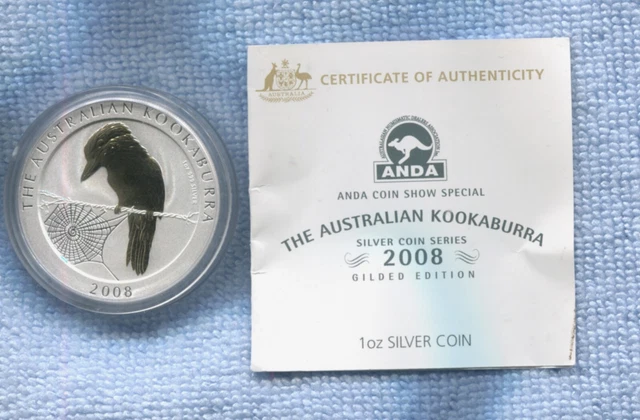 2008 $1 Kookaburra 1oz Silver Coin Gold Gilded Edition in Capsule & COA G-531