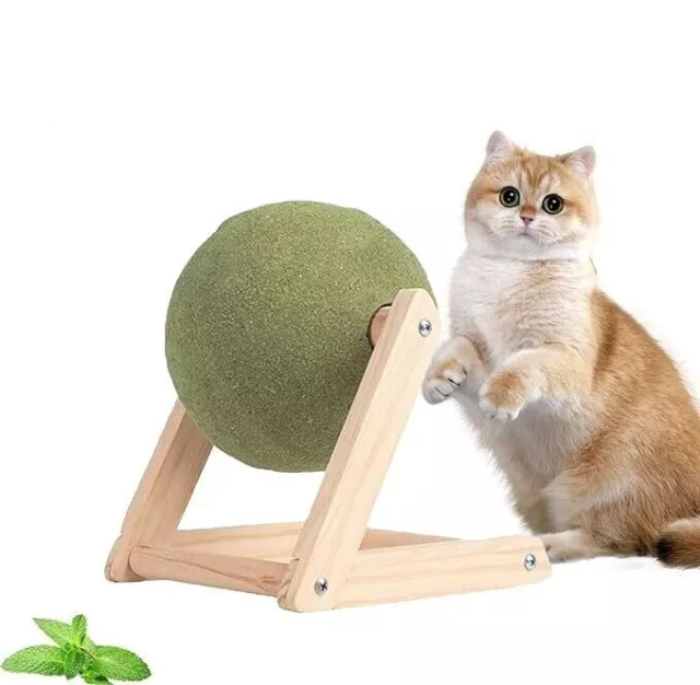 Giant Catnip Ball with Wood Stand, Rotatable Catnip Roller Ball Floor Mount