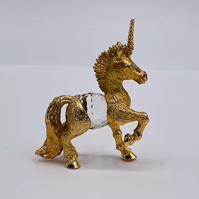 Vintage Unicorn Miniature Faceted Crystal Belly Gold Plated Metal 1983 IFS Figur