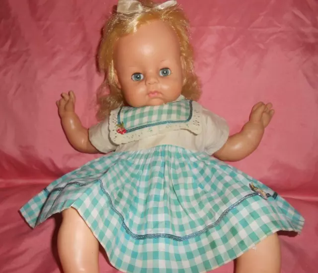 Rare Vintage 1961 HORSMAN BABY JODY 16" Softee Baby Doll in Original Dress Blond