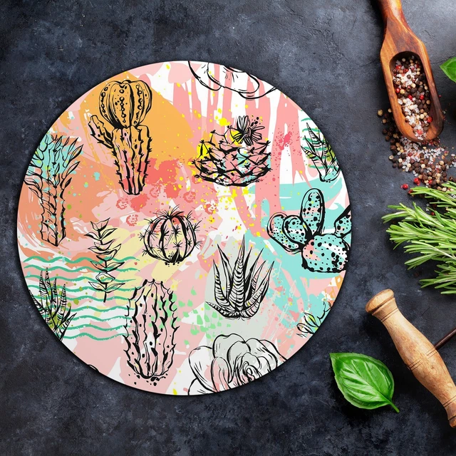 Planche à Découper Ronde En Verre Trempé 40 Cm - Décor Paysage D'hiver - Coloray
