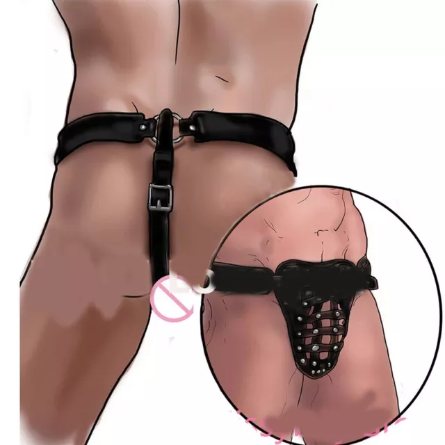 BDSM Men's PU Leather Bondage Male Chastity Belt Underwear Harness Thong  Panties