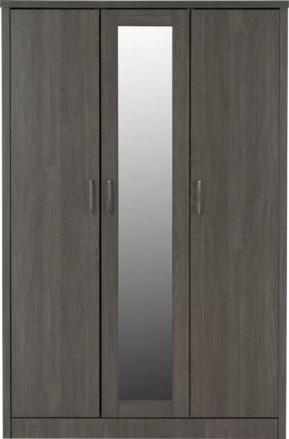 Lisbon 3 Door 1 Drawer Shelved with Mirror Wardrobe in Black Wood Grain Effect 2