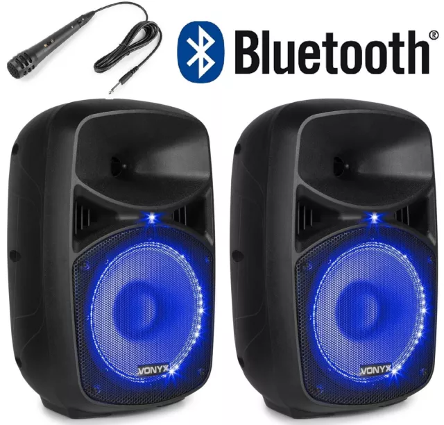 Coppia Casse Amplificate 400W Diffusori Karaoke Altoparlanti Bluetooth Led Usb