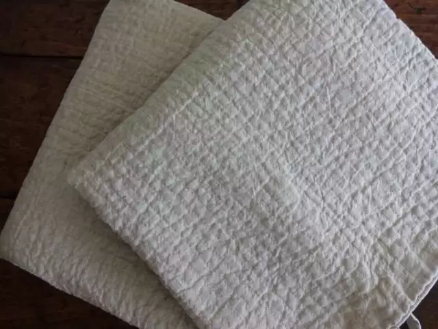 RESTORATION HARDWARE Washed HAND QUILTED NATURAL Belgian LINEN 2 KING SHAMS