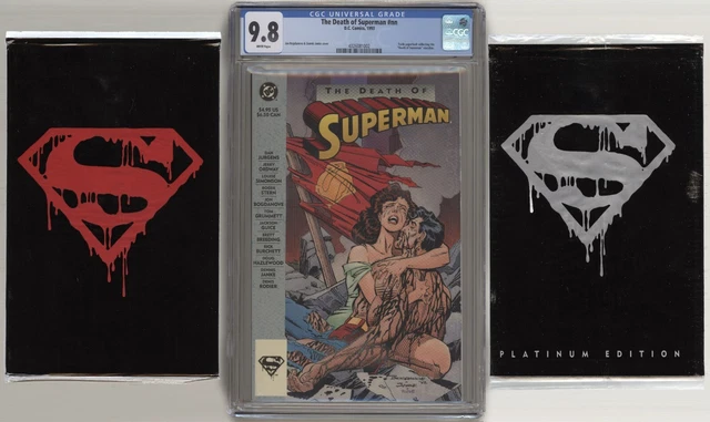 1992 Death Superman 75 Bleeding PLATINUM MEMORIAL Black Bag TPB CGC 9.8 Doomsday